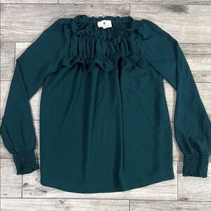 Teal Ruffled Long Sleeve Top